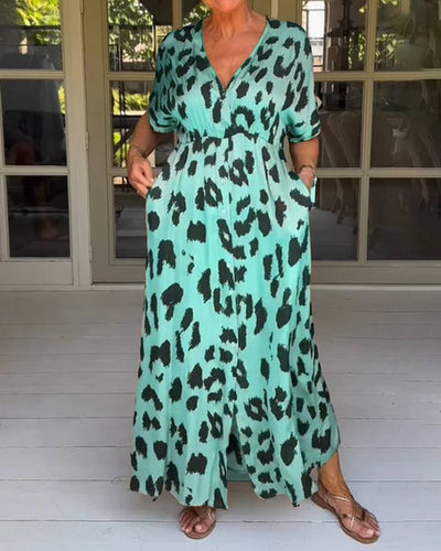 Justine | Loose Leopard V-Neck Maxi Dress