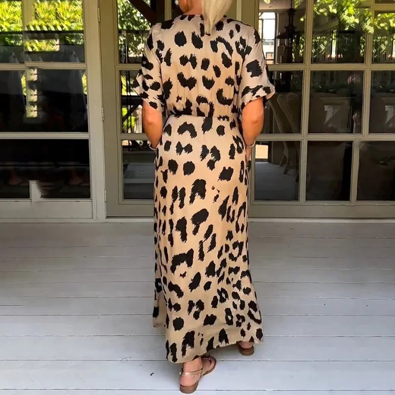 Justine | Loose Leopard V-Neck Maxi Dress