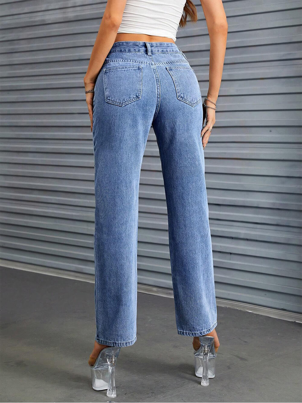 Straight-Leg Washed Jeans