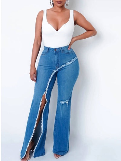 Fashion design slit jeans