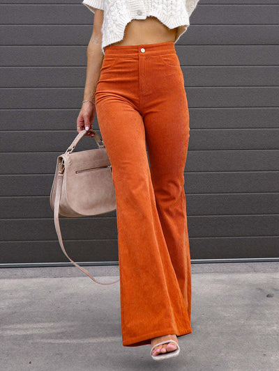 Slim Fit Micro-Flared Corduroy High-Waisted Casual Pants