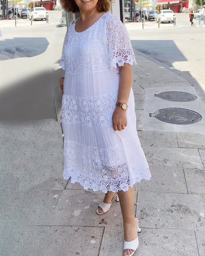 Kim | Solid Color Short Sleeve Lace Dress