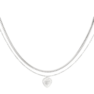 Ketting | Meerlaagse ketting met hart zilver