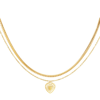 Ketting | Meerlaagse ketting met hart goud