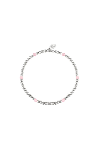 Armband | Zilveren armbandje met roze kraaltjes