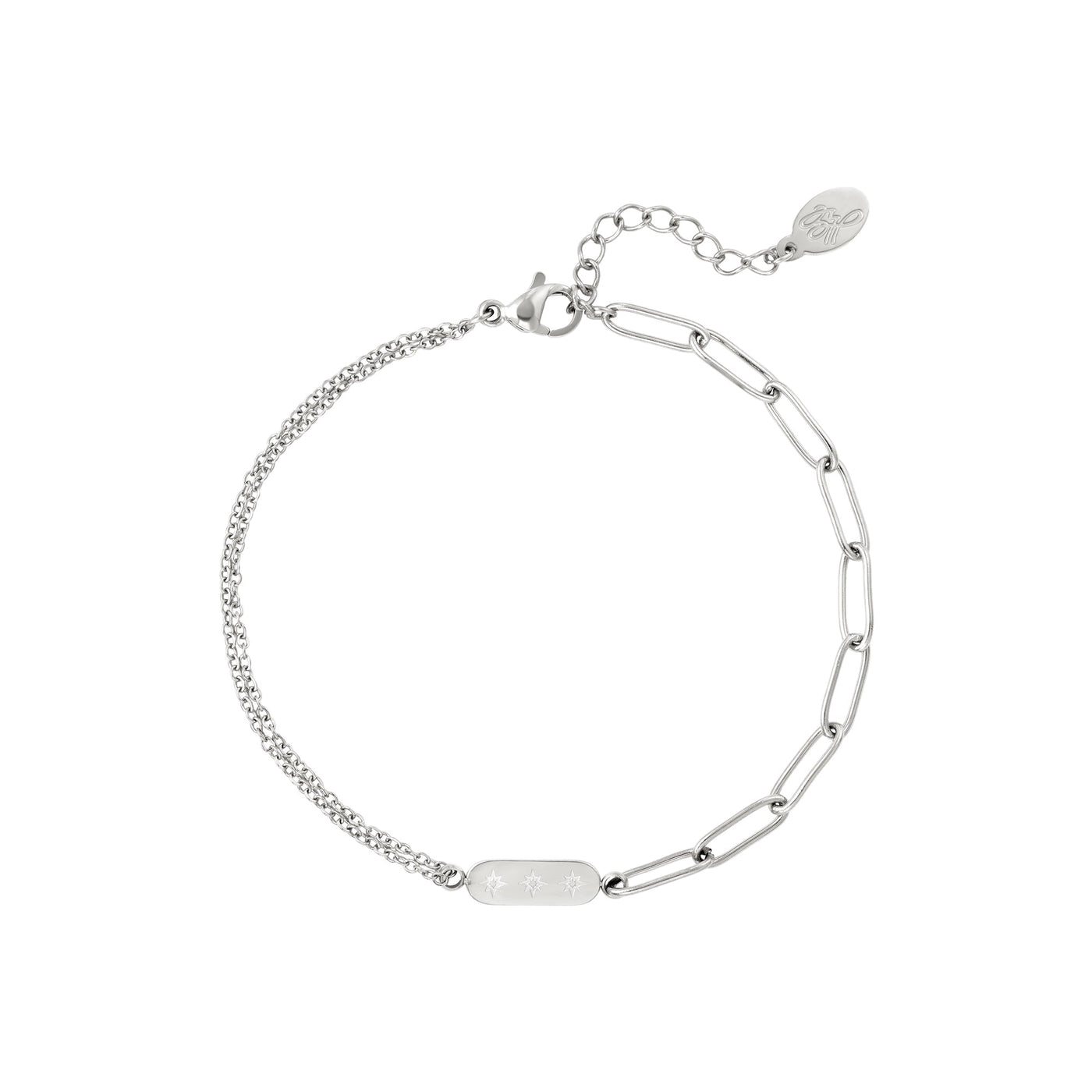 Armband | Dubbele ketting en bedel zilver