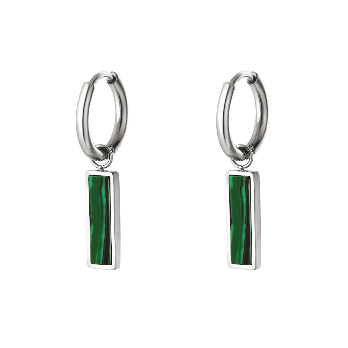 Oorbellen | Green bar zilver