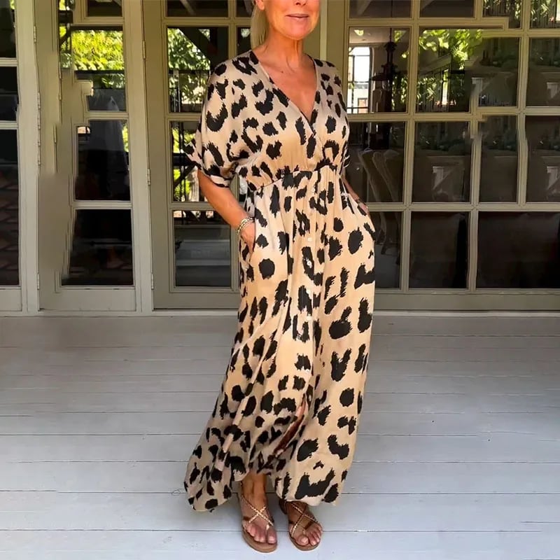 Justine | Loose Leopard V-Neck Maxi Dress