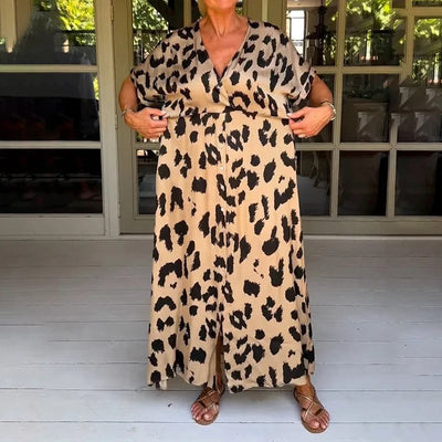 Justine | Loose Leopard V-Neck Maxi Dress