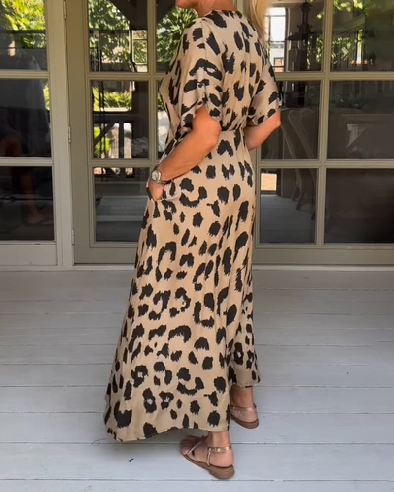 Justine | Loose Leopard V-Neck Maxi Dress