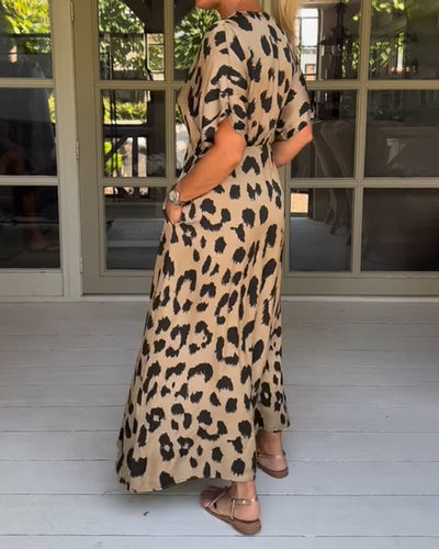 Justine | Loose Leopard V-Neck Maxi Dress