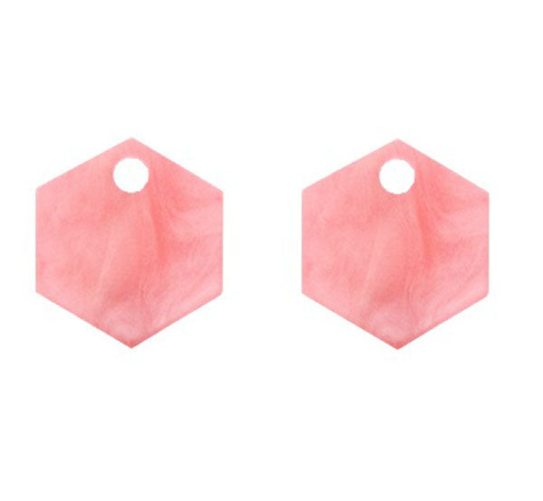 Oorbelhangers | Resin hexagon koraalroze