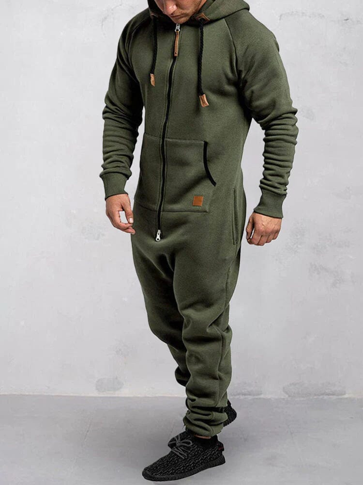 Hooded Fleece Solid Color Jumpsuit