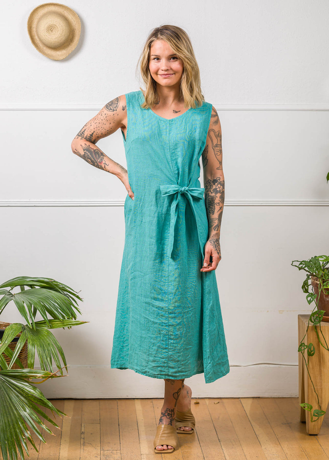 Mia | Linen Tie Midi Dress