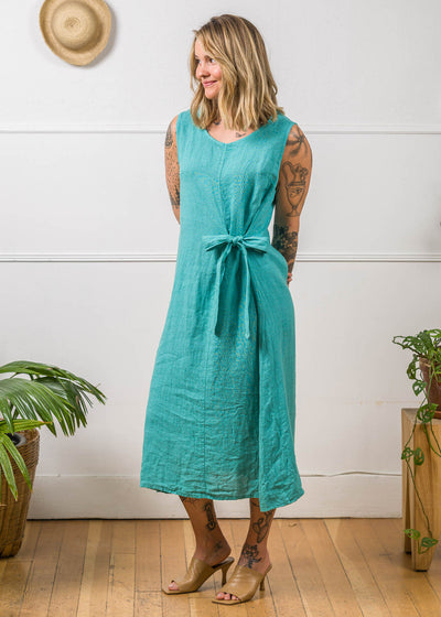 Mia | Linen Tie Midi Dress