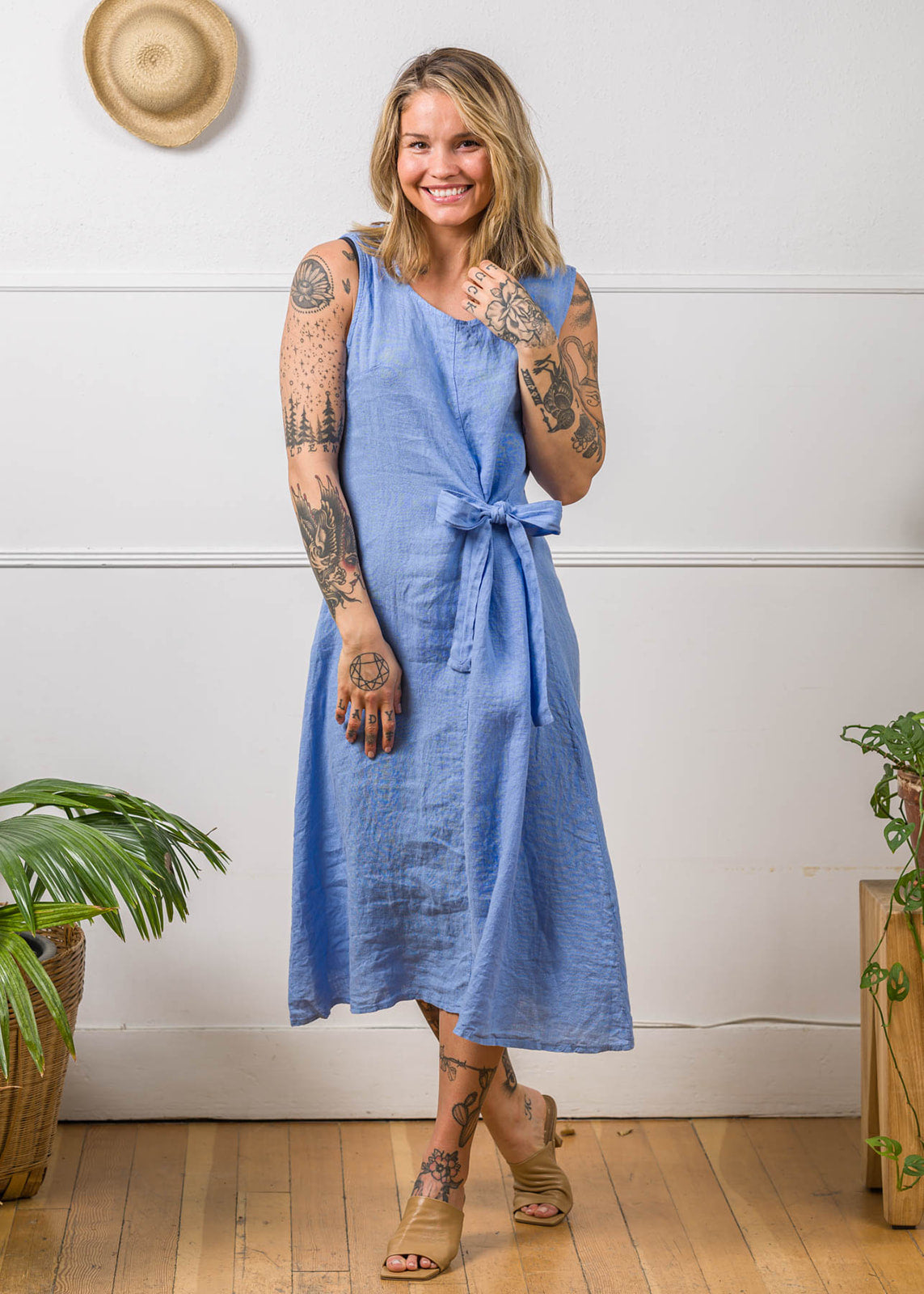 Mia | Linen Tie Midi Dress