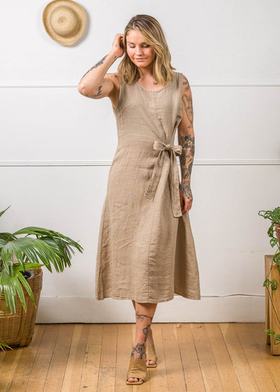 Mia | Linen Tie Midi Dress