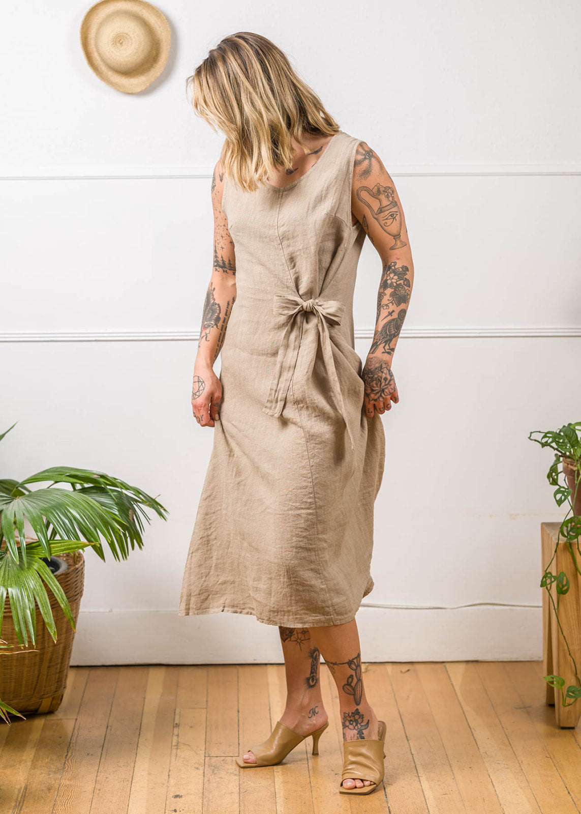 Mia | Linen Tie Midi Dress