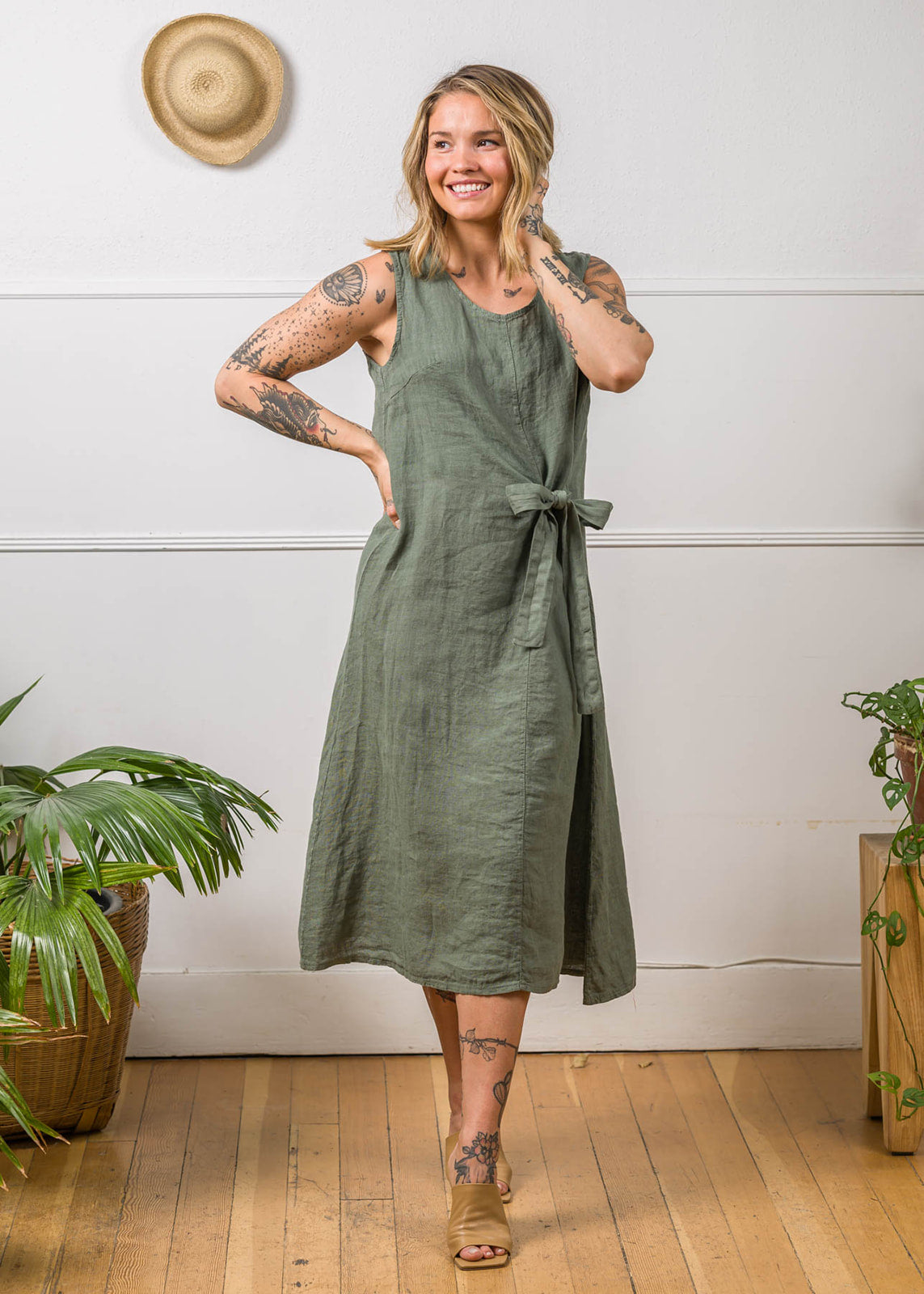 Mia | Linen Tie Midi Dress