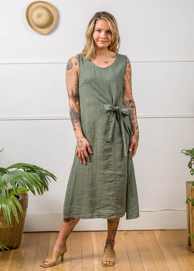 Mia | Linen Tie Midi Dress