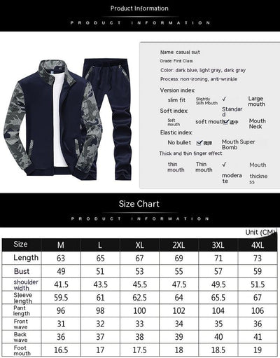 Men's Stand Collar Sports Sweater with Casual Camouflage Sleeves Suit