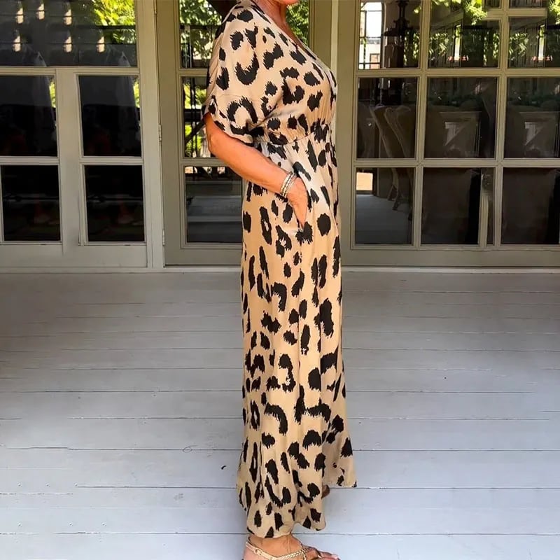 Justine | Loose Leopard V-Neck Maxi Dress