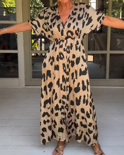 Justine | Loose Leopard V-Neck Maxi Dress