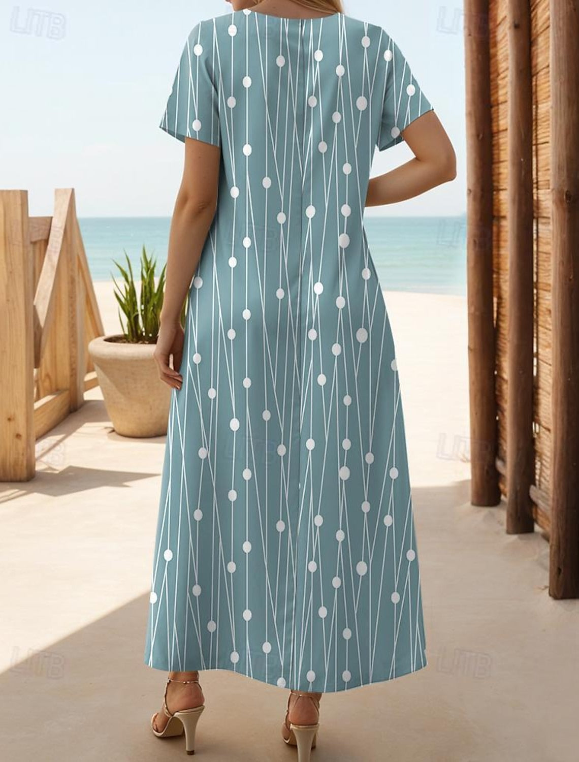 Sara | Geometric Print Crew Neck Long T-shirt Dress